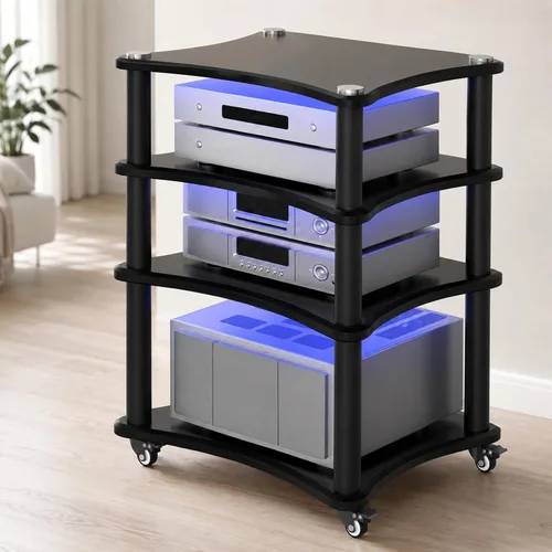 Vista 14 de Soporte para medios AV de 2 niveles, capacidad de carga de 176 libras, color negro anti-vibration feet that help reduce resonance for clearer
