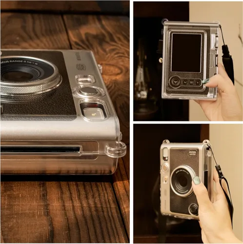 Vista 8 de Rieibi Funda protectora transparente para cámara instantánea Fujifilm Instax Mini Evo, funda rígida con correa para el hombro