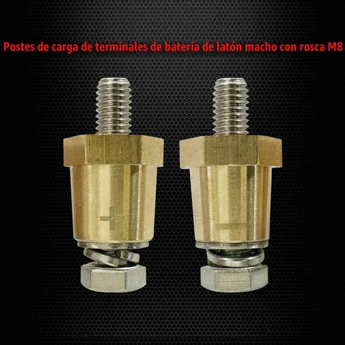 Vista 3 de Ampper Postes de carga de terminal de batería de latón con rosca M8, adaptador de poste de batería (+/-) con pernos M8 sólidos como postes macho M8