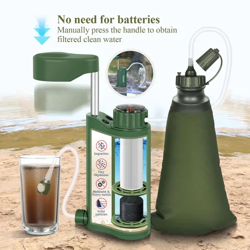 Vista 6 de Timain Bomba de filtro de agua portátil para exteriores, sistemas de filtración de agua, perfecta para viajes, camping, senderismo, pesca, caza