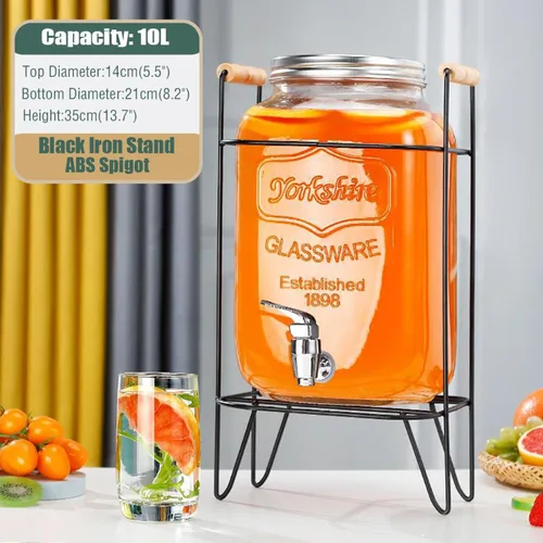 Vista 2 de Dispensador de bebidas de vidrio con espita sin fugas, dispensador de agua, contenedor de jugo para el hogar, dispensador de bebidas frías perfecto