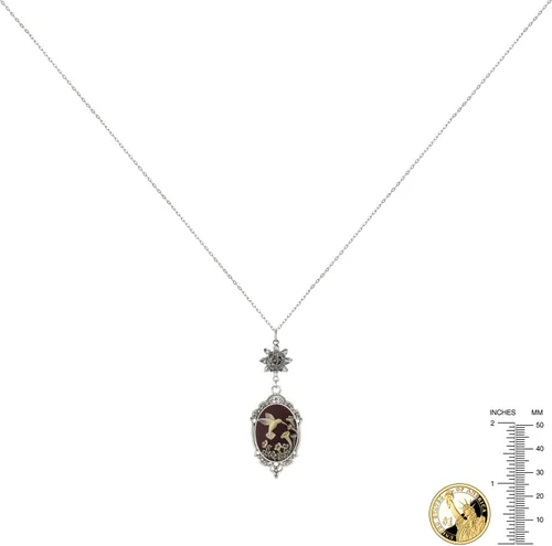 Vista 3 de Yspace Collar con dije de loto, decoración antigua, colgante de camafeo, 2 cadenas, bolsa de terciopelo para regalo