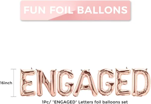 Vista 4 de Juego de globos de compromiso de oro rosa con letras y pancartas con globo de anillo de diamantes