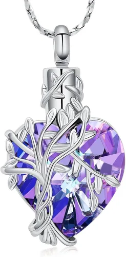 Vista 64 de Imrsanl Collar de urna de árbol de la vida con forma de corazón, joyería de cremación para hombres y mujeres, recuerdo, joyería conmemorativa