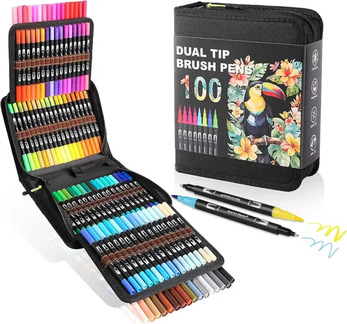 Vista 8 de TOSHARE Marcadores de acuarela de 36 colores y punta fina de doble punta para libros de colorear para adultos, bolígrafos de pintura sin sangrado