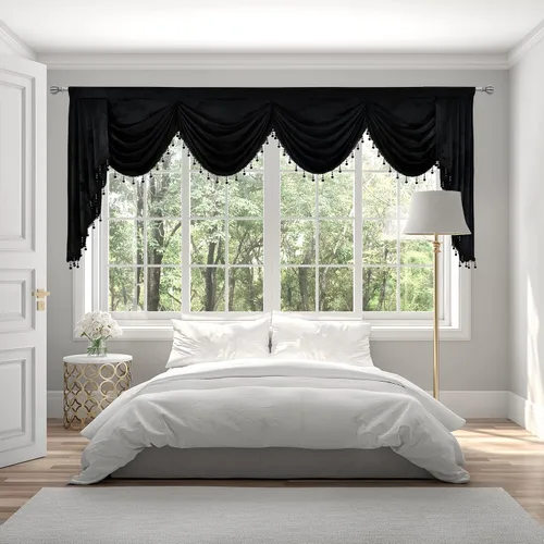 Vista 19 de Toppers Beige de Cortinas de Ventana para Sala de Estar - Cenefa de Cascada de Terciopelo para Dormitorio (1 Panel, 39 Pulgadas de Ancho, Marfil)