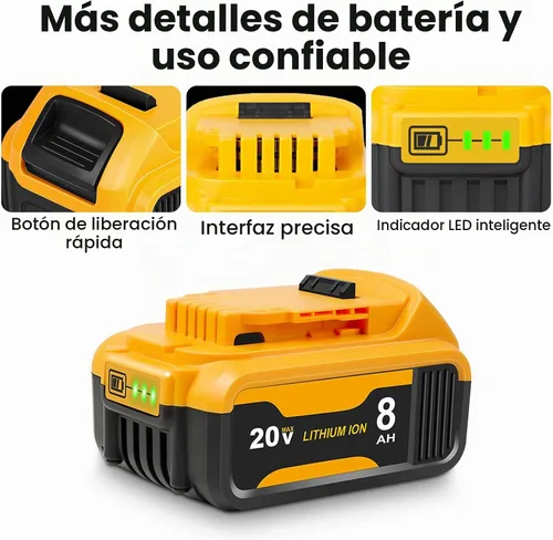 Vista 5 de Reemplazo de batería de 8.0Ah para batería Dewalt 20V MAX, con estación de cargador DCB112 Amarillo