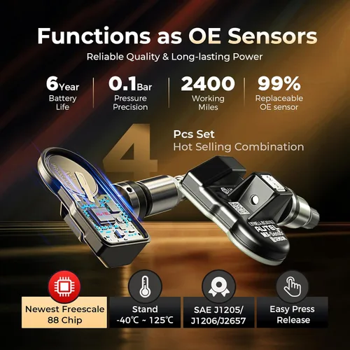 Vista 3 de Autel Sensor TPMS MX-Sensor 2 en 1 (prensado), sensor de presión de neumáticos TPMS programable 315MHz+433MHz, 100% clonable, igual que los sensores