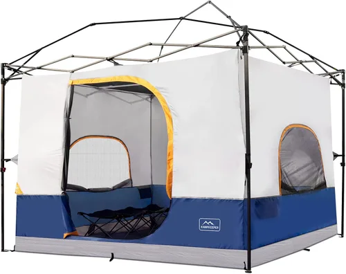 Vista 9 de KAMPKEEPER Tienda de campaña interior para toldo emergente, convierte el toldo de patas rectas de 10'x10' en una tienda de campaña–Techo Caqui