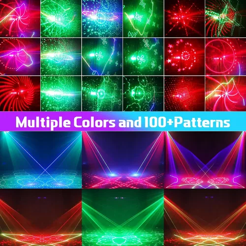 Vista 2 de Luces láser para DJ, luces de fiesta Pro 4 en 1 con activación por sonido y control DMX, espectáculo de luz láser RGBW y efecto de haz UV, luz láser