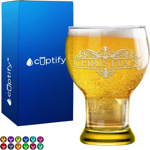 Vista 29 de Vaso de cerveza personalizado con nombre de círculo elaborado de 16 onzas, parte inferior negra, grabado maestro selecto, con texto personalizado