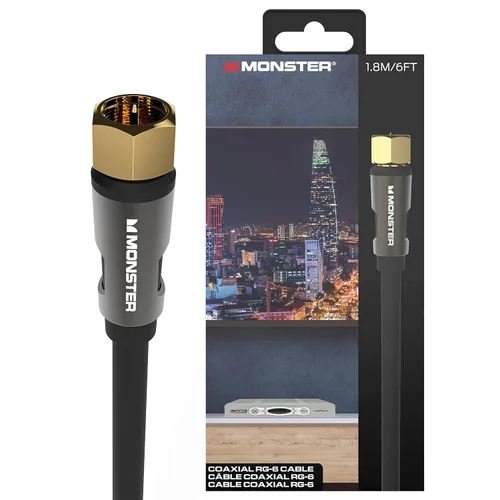 Vista 13 de Monster Essentials - Cable coaxial RG-6, conector F-Pin chapado en oro, chaqueta Duraflex, cable blindado para conexiones de TV, satélite y módem