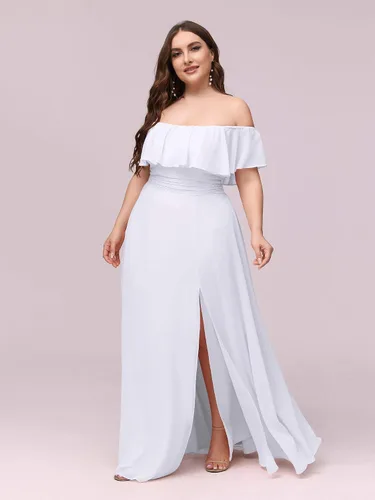 Vista 3 de Ever-Pretty Plus Women's Off Shoulder Short Sleeves Empire Waist Side Slit Chiffon Flowy Plus Size Bridesmaid Dresses