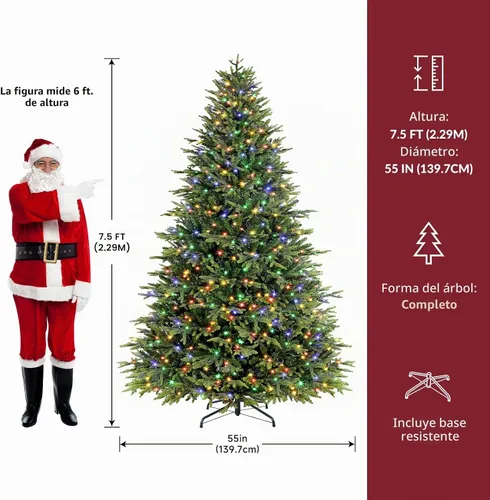 Vista 2 de SHareconn Árbol de Navidad artificial preiluminado de 7.5 pies con luces que cambian