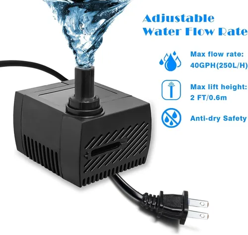 Vista 5 de Mini bomba de agua sumergible de 4 W, 40 GPH, bomba de fuente pequeña para estanque, acuario, pecera, fuente de mesa, fuente para mascotas, fuente