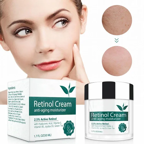 Vista 4 de Crema de retinol para cara, hidratante facial con 2.5% de retinol, ácido hialurónico, crema hidratante antienvejecimiento de día y noche