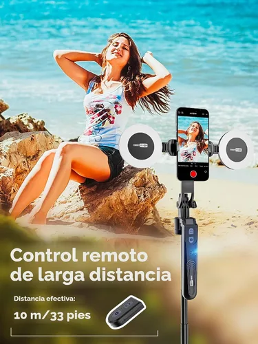 Vista 6 de USKEYVISION Trípode de seguimiento facial automático con rotación de 360°, trípode de teléfono para iPhone con luz de relleno, palo selfie