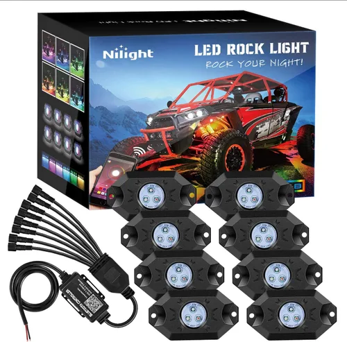 Vista 16 de Nilight Luz LED RGB para látigo, 2 unidades, 3 pies, con 4 luces de roca RGB-Látigo+Roca