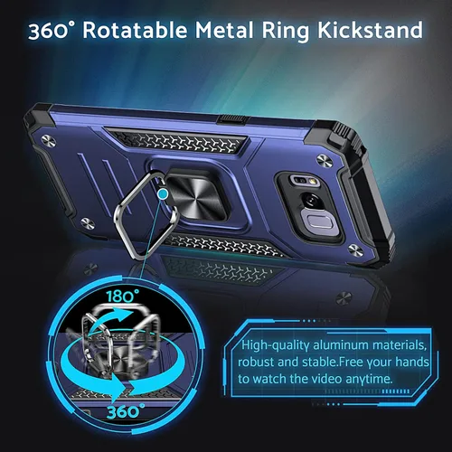 Vista 2 de DASFOND Diseñada para funda Galaxy S8 con soporte, anillo metálico giratorio mejorado de 360°, soporte kickstand de grado militar, resistente a