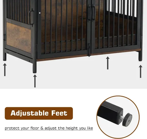 Vista 7 de MCombo Jaula para perros estilo muebles de 34 pulgadas con estantes de almacenamiento, mesa auxiliar de madera resistente para perros, casa de Marrón