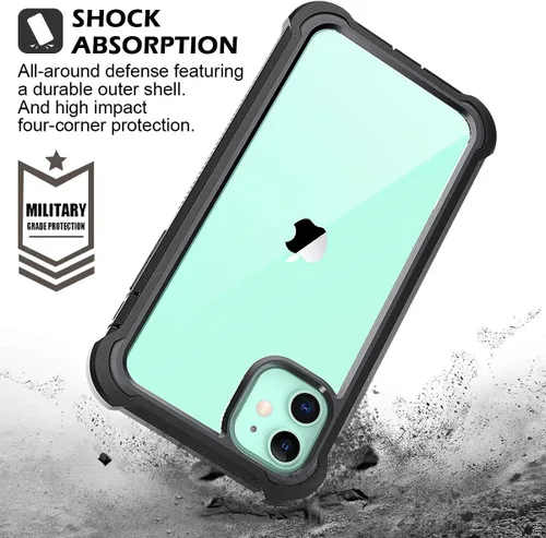 Vista 5 de Dexnor Funda para iPhone 11 con protector de pantalla, transparente, resistente 360, protección de cuerpo completo, a prueba de golpes, parte