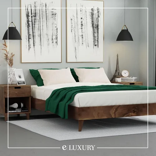 Vista 9 de Plataforma moderna para cama - Diseño de madera maciza - Fabricado en Estados Unidos - Fácil de armar, Madera, almendra