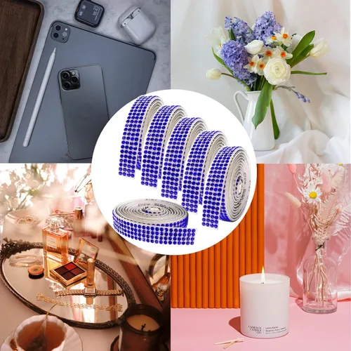 Vista 5 de 6 Rollos de Cinta Adhesiva con Diamantes de Imitación para Manualidades, Rollo de Cinta con Cristales para Decoración de Automóviles y Teléfonos