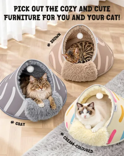 Vista 9 de BurgeonNest Cueva redonda de 20 pulgadas para gatos, casa cerrada con capucha para mascotas para gatitos de interior, carcasa de EVA anticolapso