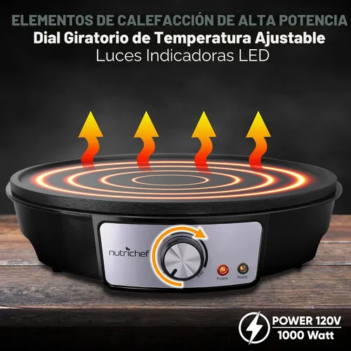 Vista 5 de NutriChef Plancha eléctrica y crepé Placa de cocina antiadherente de 12 pulgadas Control de temperatura ajustable Esparcidor de masa
