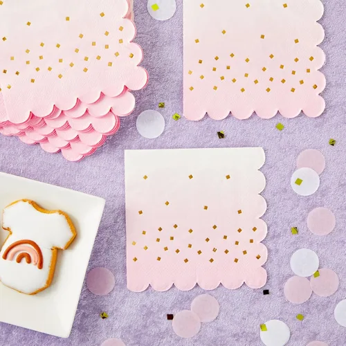 Vista 2 de Sparkle and Bash Servilletas de cóctel para bebé, 5 x 5 pulgadas, plegadas, 100 unidades, 3 capas, color rosa degradado, servilletas de papel