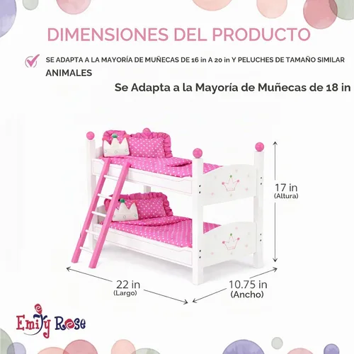 Vista 4 de Emily Rose Juego de litera blanca individual de muñeca de 18 pulgadas