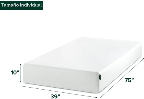 Vista 2 de Zinus 10 Inch Twin Green Tea Memory Foam Mattress, Medium Firm Feel Blanco