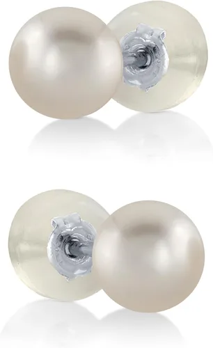 Vista 10 de THE PEARL SOURCE White Japanese Akoya Pearl Stud Earrings for Women – Genuine Cultured Pearls, Hypoallergenic Jewelry with Secure 14k Gold Backing