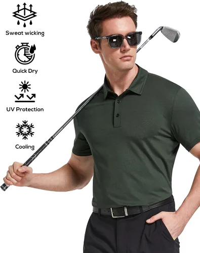 Vista 2 de TELALEO Paquete de 45 camisas polo para hombre, secado rápido, manga corta, para golf, rendimiento que absorbe la humedad, entrenamiento casual
