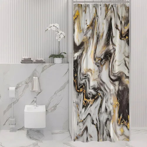 Vista 13 de Gibelle Cortina de ducha pequeña de 36 x 72 pulgadas, diseño de mármol medio abstracto estrecho para baño, juego de cortina de ducha moderna de tela