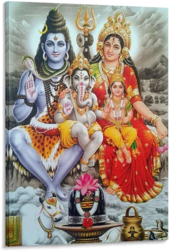 Vista 12 de Póster artístico con texto en inglés «Lord Shiva And His Family» («Lord Shiva And His Family») - Póster decorativo moderno para decorar la pared
