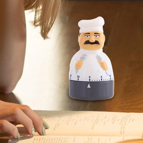 Vista 6 de Temporizador mecánico de cuenta regresiva con bonito diseño de chef, alarma manual de 60 minutos, temporizador de cocina impermeable para huevos