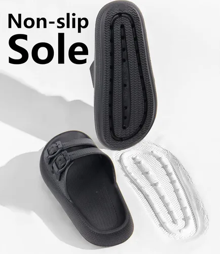Vista 6 de Weweya Sandalias para mujer y hombre - Pantuflas acolchadas - Sandalias ajustables con doble hebilla - Sandalias planas de EVA