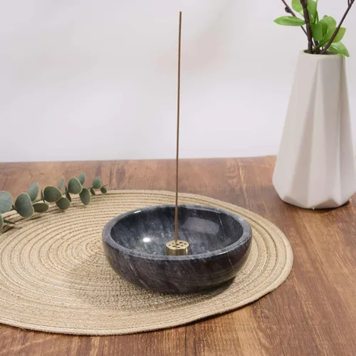 Vista 4 de Cuenco de incienso de mármol con quemador de latón – Quemador de incienso de piedra pulida a mano natural para palos, conos, palo, santo y salvia