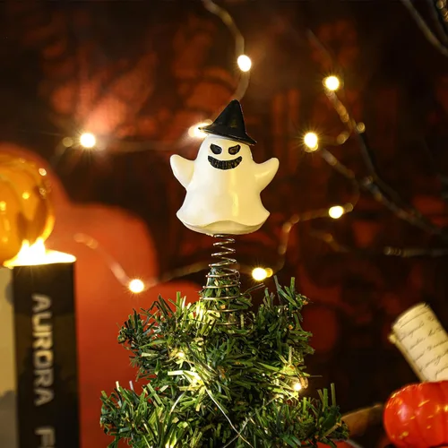 Vista 2 de Queekay Decoración de árbol fantasma de Navidad, adornos de fantasma pequeño de 4 pulgadas, decoración espeluznante para árbol de Navidad