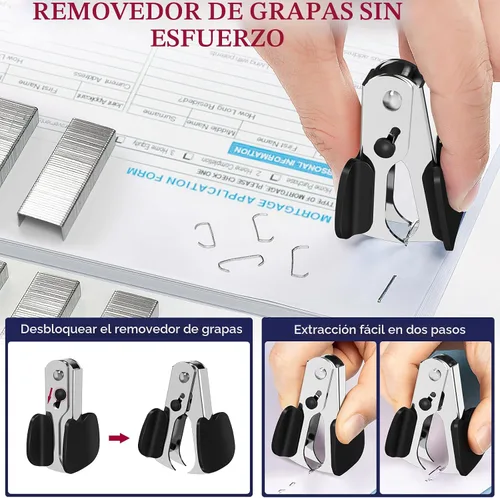 Vista 7 de Engrapadora de metal resistente con capacidad de 50 hojas con 1750 grapas y removedor de grapas, grapadoras de tira completa para escritorio, sin