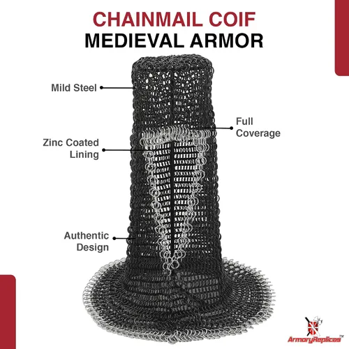 Vista 26 de Armory Replicas Medieval Chainmail Coif Armor, Mild Steel, 18.75 Inches Silver