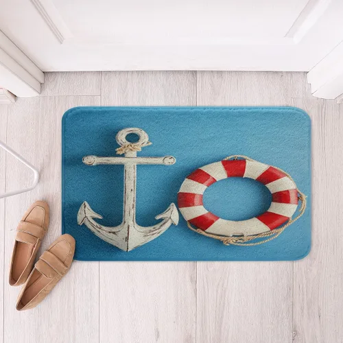 Vista 4 de Erosebridal Alfombras náuticas costeras de baño, tapete de baño con diseño náutico de ancla, tapete de baño antideslizante a rayas de 16 x 24