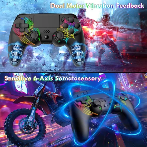 Vista 4 de DEFNDR 2 Pack Wireless Controller for PS4 - Controller fit for PlayStation 4/Pro/Slim/PC, Spider Pattern Design, 1000mAh Battery, Adjustable RGB