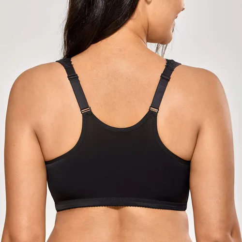 Vista 2 de DELIMIRA Sujetadores con cierre frontal para mujer, espalda cruzada, sin varillas, talla grande, cobertura completa, brasier de algodón de encaje