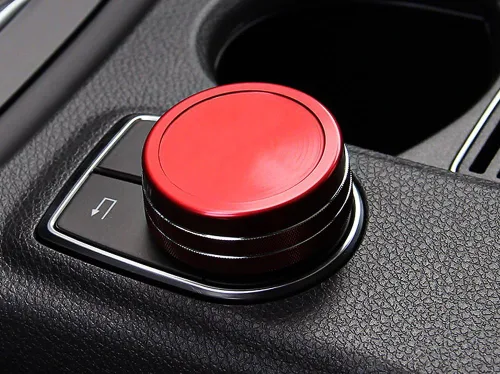 Vista 8 de iJDMTOY Cubierta de rueda de aluminio anodizado rojo para consola central de control de mando compatible con Mercedes A B C E S CLA GLA GLK ML GL