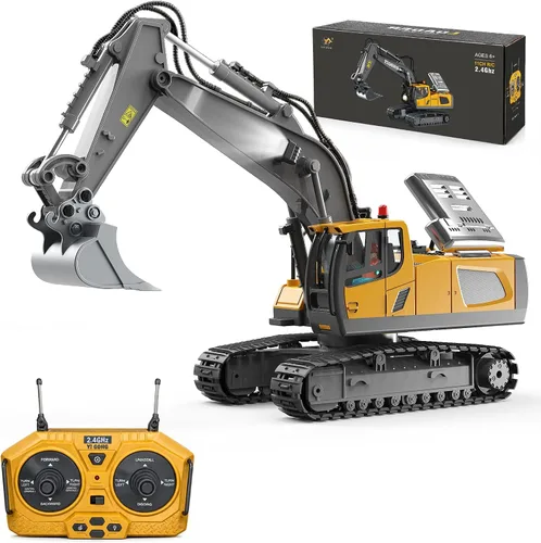 Vista 11 de YESHIN Bulldozer a control remoto, tractor de metal de 9 canales con luces y sonido, juguete de vehículo de construcción de 2.4 GHz, recargable