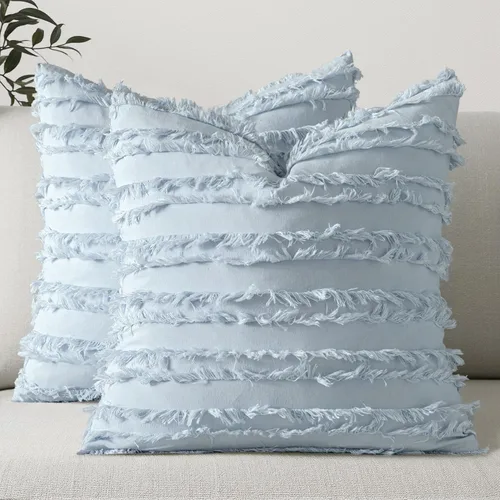 Vista 13 de MIULEE - Juego de 2 fundas de cojín decorativas de lino estilo bohemio, con patrón jacquard a rayas, para sofá, sillón, sala de estar y habitación