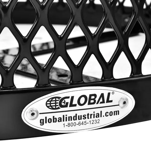 Vista 6 de Global Industrial Bote de basura de acero de diamante para exteriores con tapa para capó de lluvia, base elevada y forro de plástico, capacidad