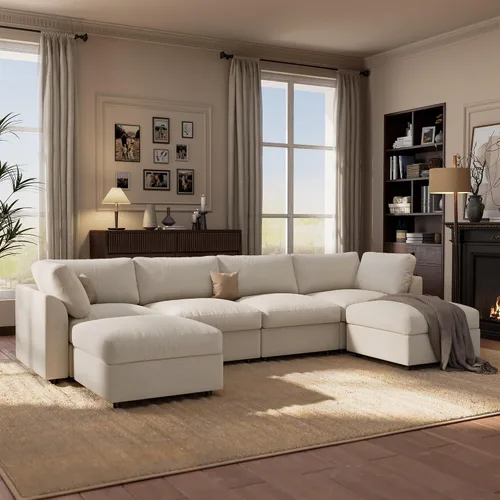 Vista 19 de Sofá modular Cloud de 100 pulgadas con reposabrazos curvo, moderno sofá modular con otomana de almacenamiento, cómodo sofá de nube de gran